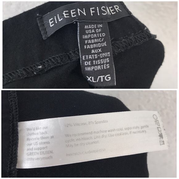 Eileen Fisher Pull-On Elastic Waist Lagenlook Pants Pockets Black Made in USA XL - Picture 7 of 11